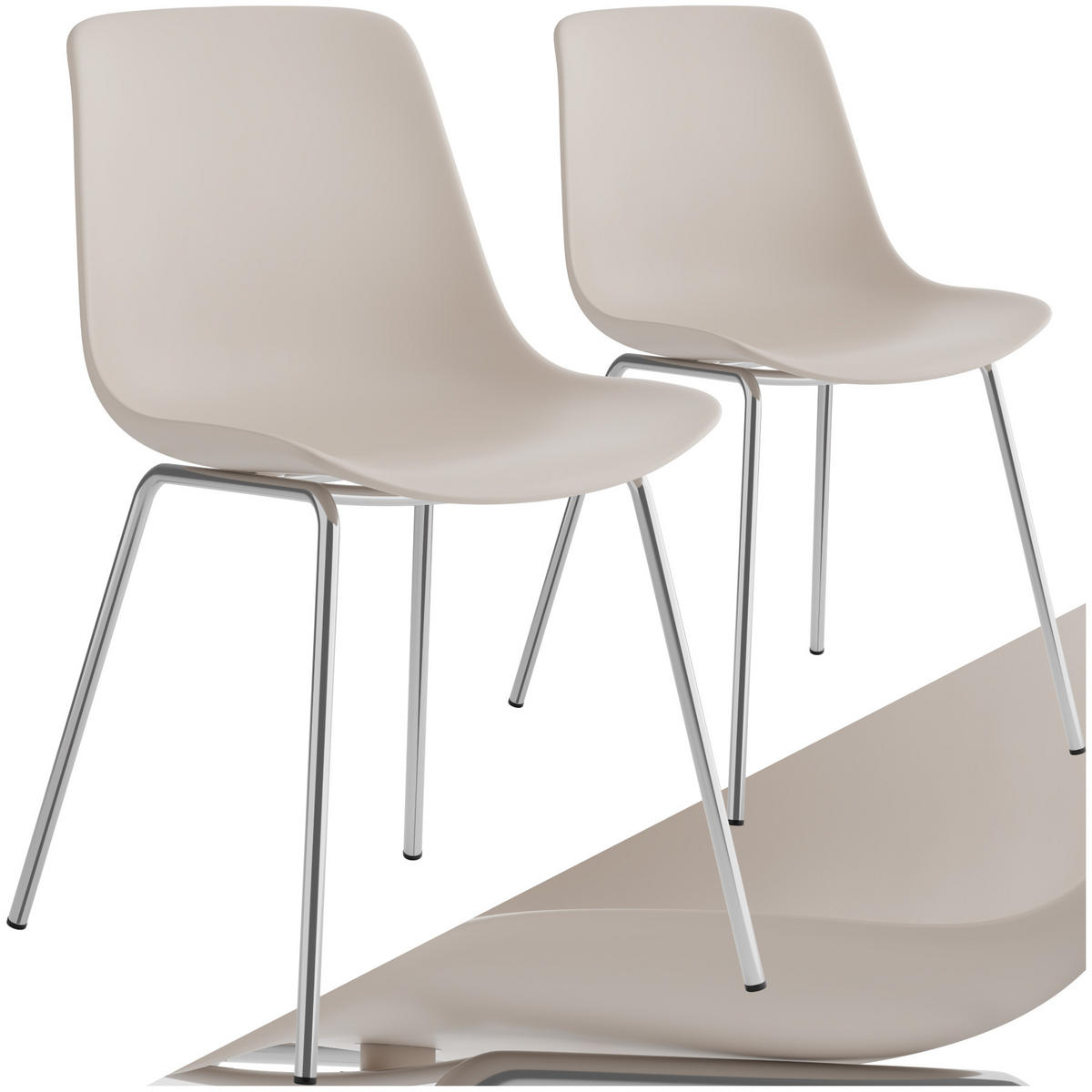 KUNSTSTOFFSTUHL 2er Set Mave 46 x 55 x 80 5 cm taupe/chrom - Taupe, Textil (46/80.5/55cm) - tectake
