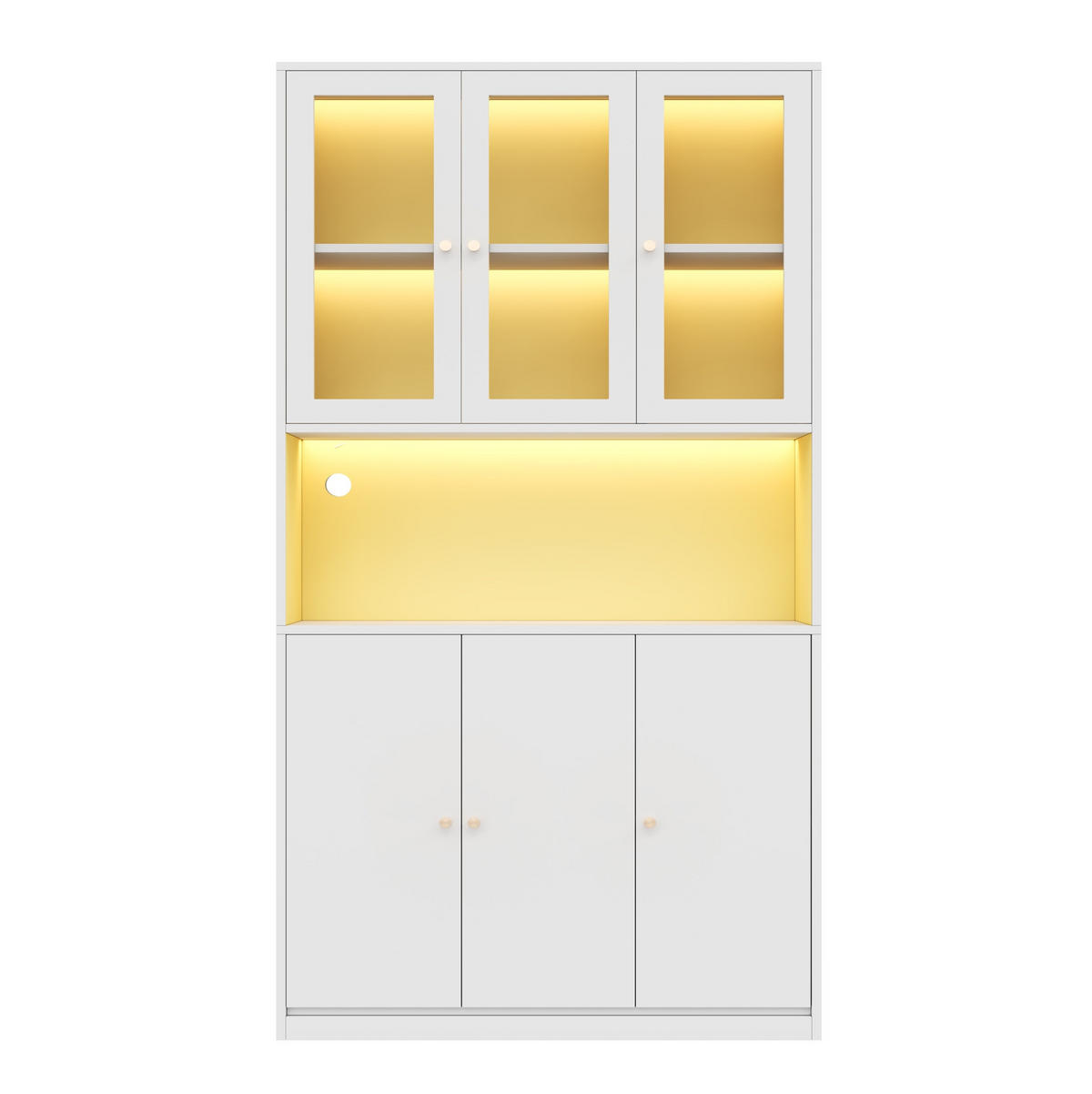 VITRINE aus MDF 100x35x200cm in Weiß mit LED & Glastüren - Weiß, Holzwerkstoff (100/200/35cm) - Modfu