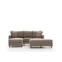 ECKSOFA mit Hocker, Schlaffläche - Beige/Walnussfarben, Holz/Kunststoff (210/155cm) - myHomelando