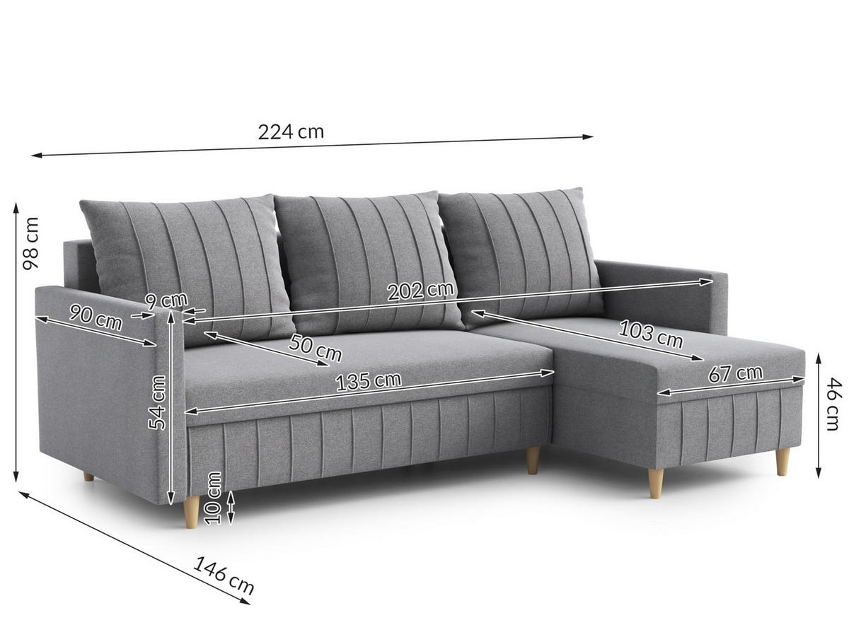 ECKSOFA FOX L-förmig Modernes Verstellbare Kopfstützen Luxuriöser Velours Schlaffunktion lose Rückenkissen freistehend RECHTS 224x146x98 cm Brown - Braun, Holz/Textil (224/146cm) - DomoHome