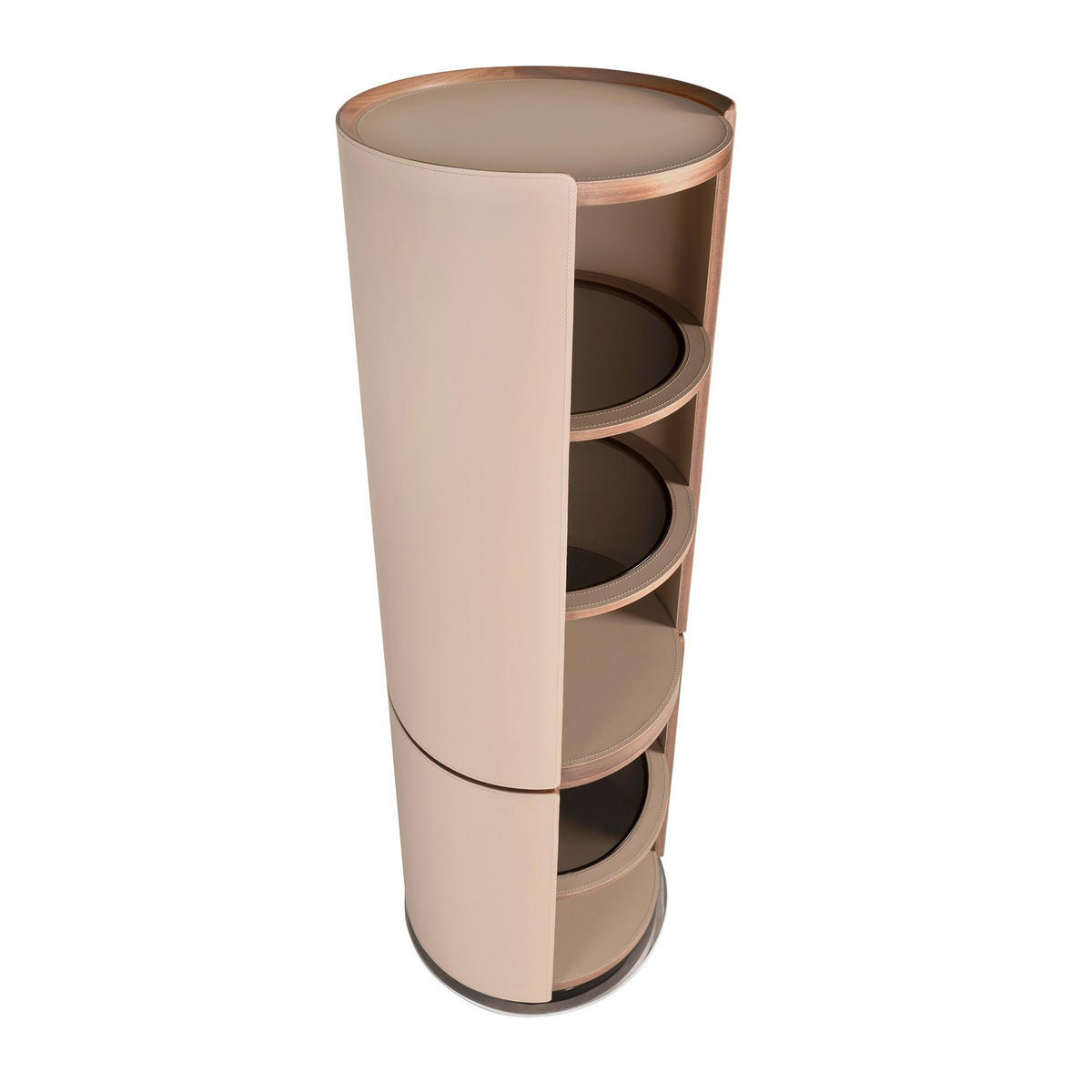 REGAL Regal aus Nussbaumholz und Kunstleder in Nerzfarbe 49/49/185 cm - Edelstahlfarben/Walnussfarben, Leder/Glas (49/185/49cm) - ANGEL CERDA