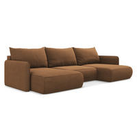 WOHNLANDSCHAFT Strukturstoff Stoff Orange - Terra cotta/Schwarz, Kunststoff/Textil (290/86/148cm) - Makamii