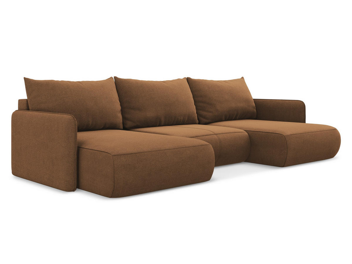 WOHNLANDSCHAFT Strukturstoff Stoff Orange - Terra cotta/Schwarz, Kunststoff/Textil (290/86/148cm) - Makamii