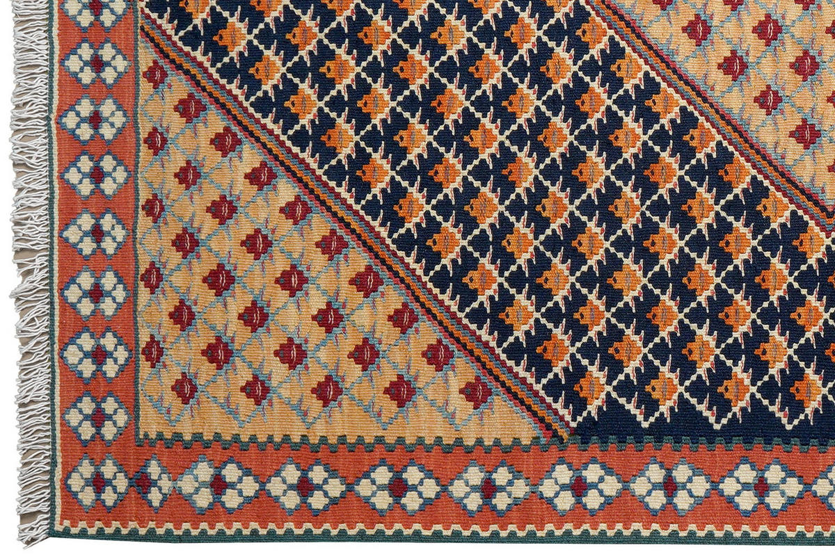 HANDWEBTEPPICH Kelim Senneh Blau 150/106 cm Schurwolle - Blau, Textil (106/150cm) - Looma