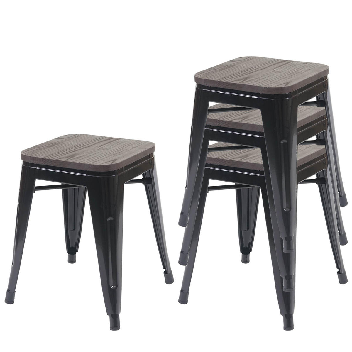 HOCKER HOLZ-SITZFLÄCHE Schwarz 4er-Set - Schwarz, Holz (39/45/39cm) - MCW