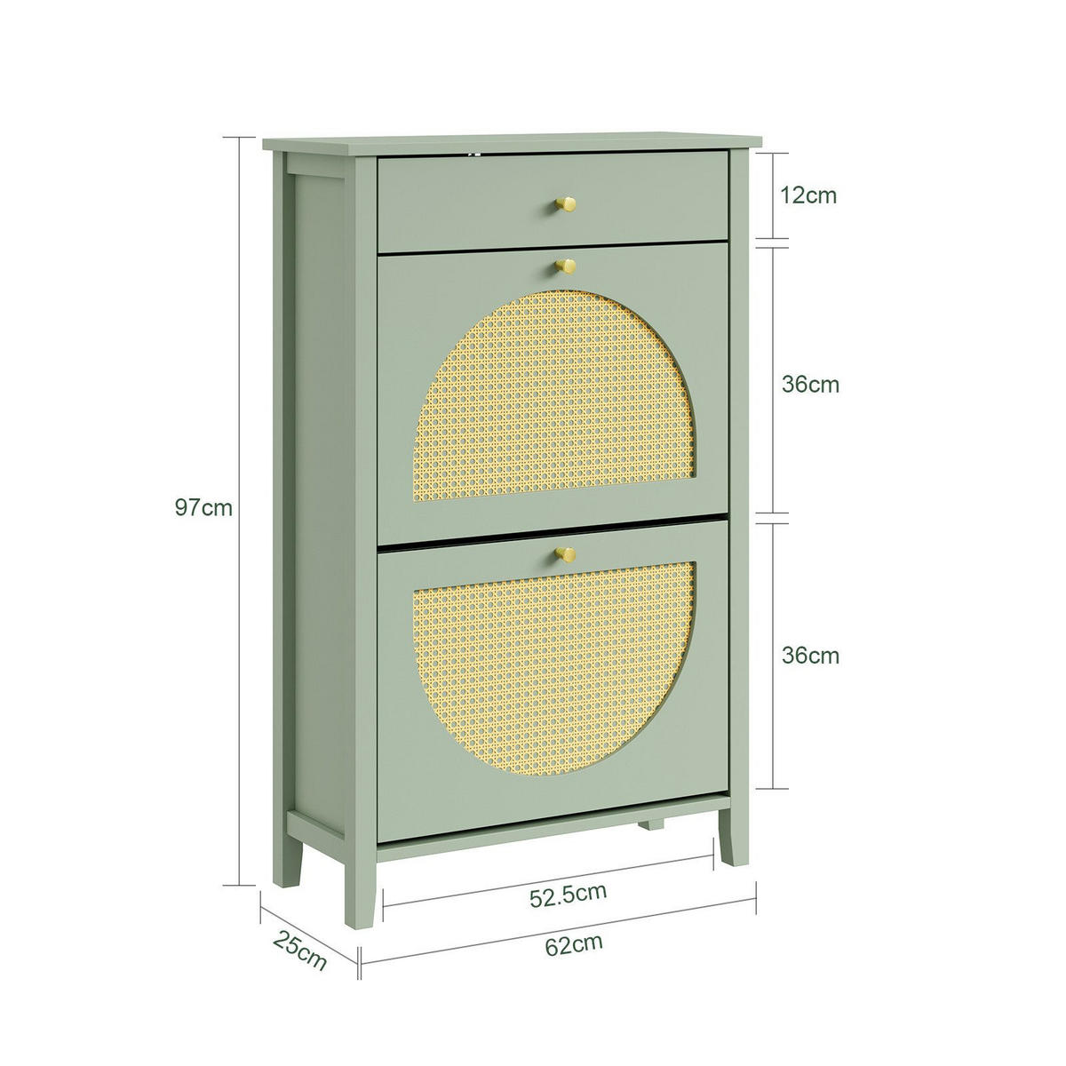 SCHUHSCHRANK mit 2 Klappen und 1 Schublade Grün 62x25x97cm - Grün, Holzwerkstoff (62/97/25cm) - SoBuy