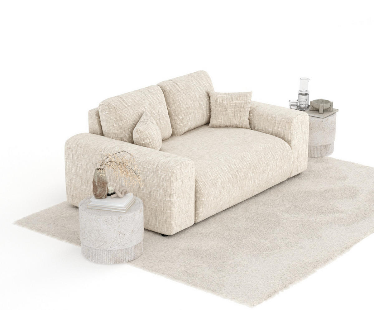 2-SITZER-SOFA Zanzibar Creme Webstoff - Creme/Schwarz, Holz/Holzwerkstoff (178/79/108cm) - Maison de Reve