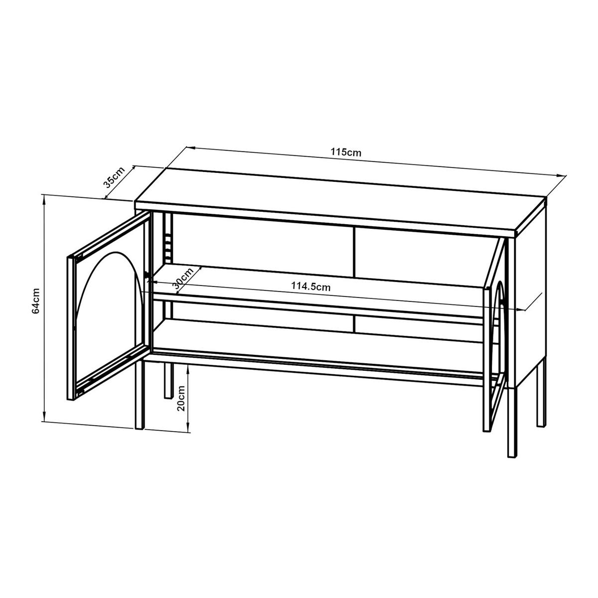 FERNSEHSCHRANK Karlskrona - Schwarz, Glas/Metall (115/64/35cm) - [en.casa]