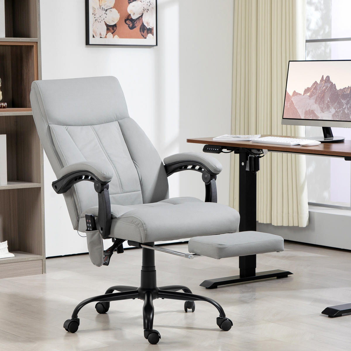 BÜROSTUHL mit Vibrationsmassage, Ergonomisch Schreibtischstuhl mit Liegefunktion - Hellgrau, Kunststoff (74/119/65cm) - Vinsetto
