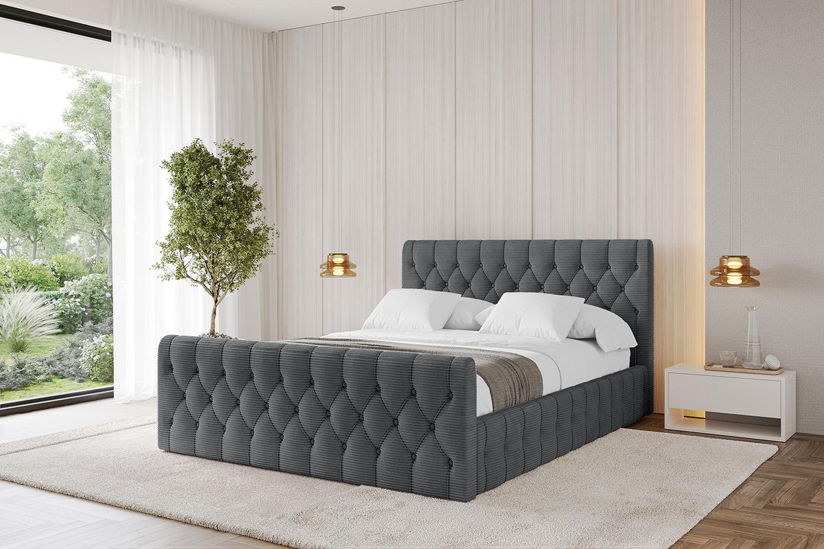 POLSTERBETT mit Bettkasten, Fußteil und Lattenrost, Boxbett mit Matratze H3/H4 - LARO-Z 160x200 Dunkelgrau - Anthrazit, Holzwerkstoff/Textil (160/200cm) - ALTDECOR