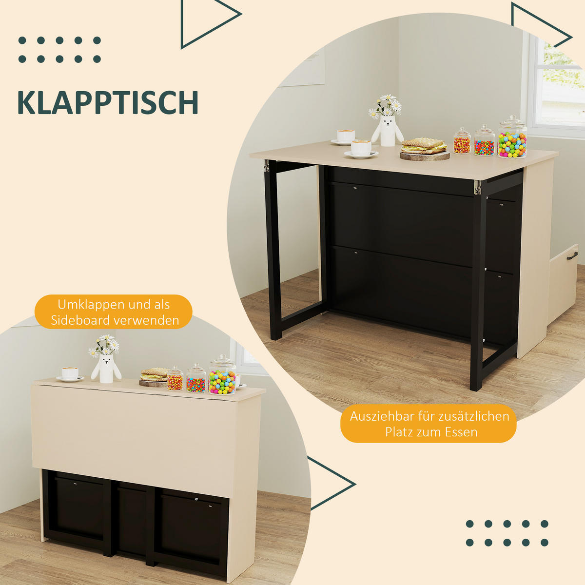 BARTISCH mit Barhocker Set, 3-teiliges Bartisch Set mit Klappbarer Tischplatte - Multicolor, Holz (70/89.5/116cm) - HOMCOM