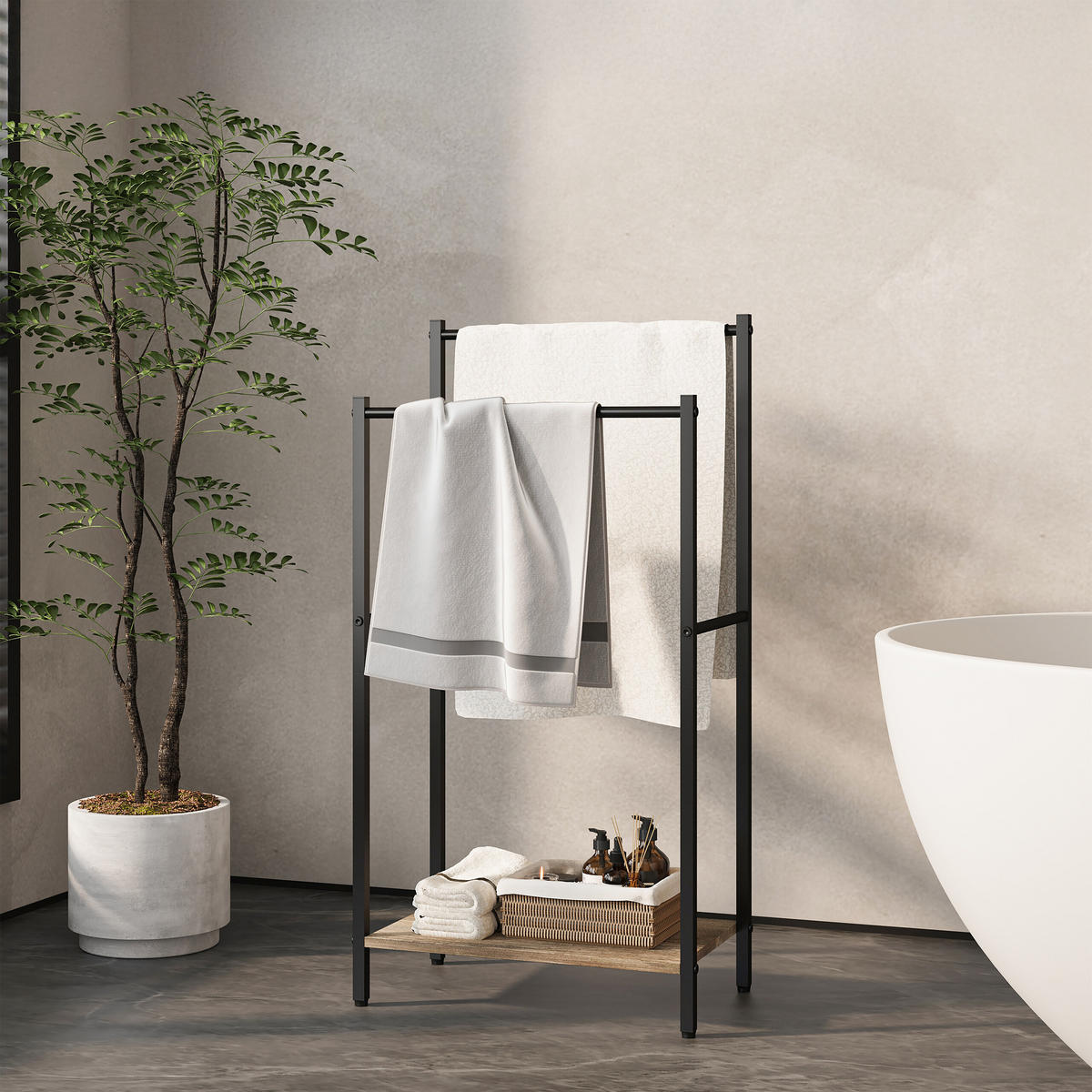 HANDTUCHSTÄNDER - Schwarz, Holzwerkstoff/Textil (42/81.5/24cm) - Relaxdays
