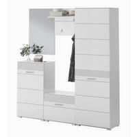GARDEROBEN-SET weiß Hochglanz 5-teilig 170 cm mit Spiegel, Garderobenkombination - Weiß Hochglanz/Silberfarben, Holzwerkstoff/Kunststoff (170/190/37cm) - Inn.Furn