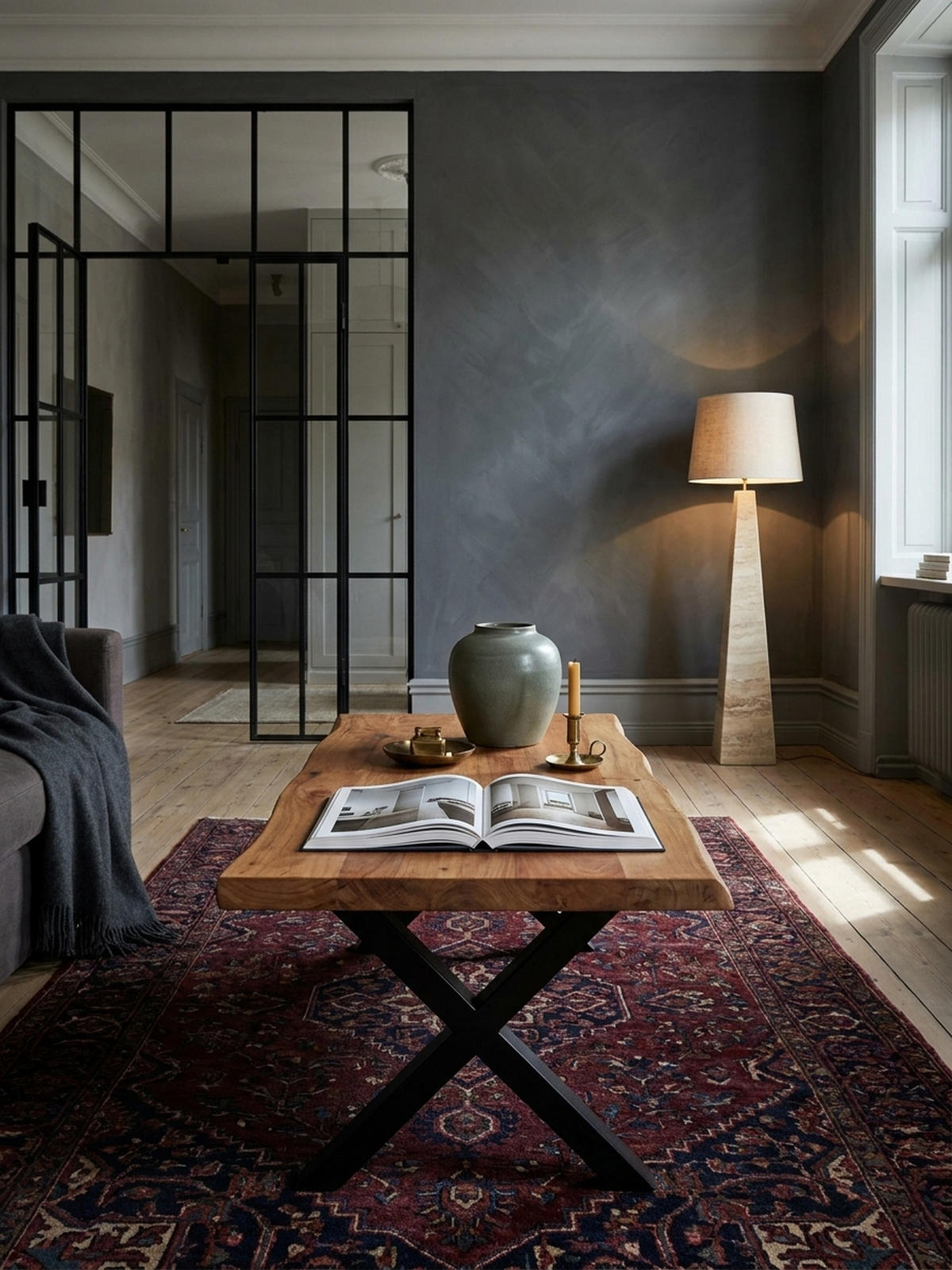 COUCHTISCH Braun Massivholz Akazie Baumkante 120x60x46cm, Metallbeine X-Form - Schwarz/Akaziefarben, Holz/Metall (60/120/46cm) - KADIMA DESIGN