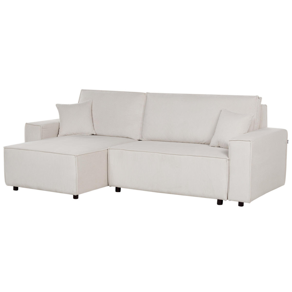 2-SITZER-ECKSOFA Cord cremeweiß linksseitig mit Schlaffunktion Abacka - Schwarz/Weiß, Textil (247/147cm) - Beliani