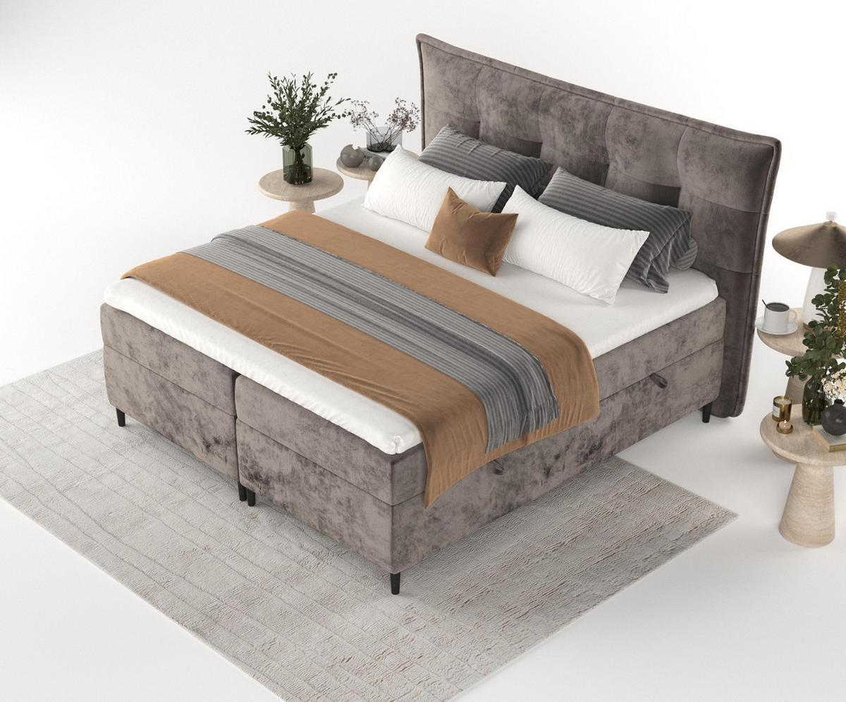 BOXBETT Las Palmas 140/200 cm Braun im Lotta Stoff - Schwarz/Braun, Holz/Holzwerkstoff (140/200cm) - AltaBeds