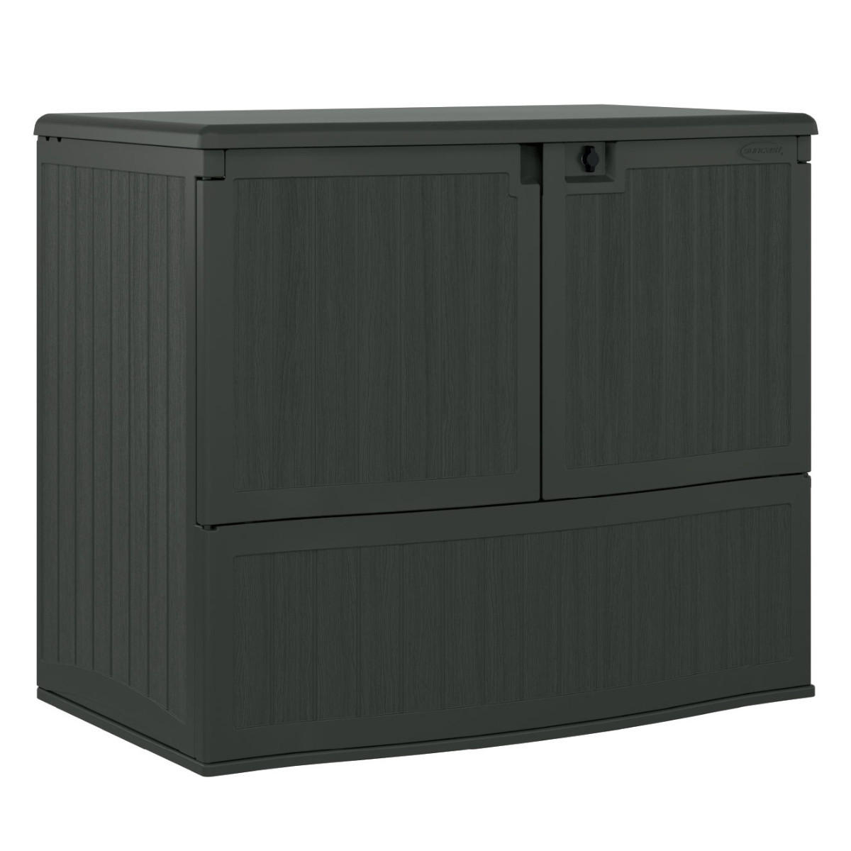 GARTENSCHRANK 738 Liter in Barhöhe mit aufklappbarer Arbeitsfläche, zwei Fronttüren und Camlock-Schloss, 124 × 77 × 105 cm, anthrazit - Braun, Kunststoff (80/175/120cm) - Suncast