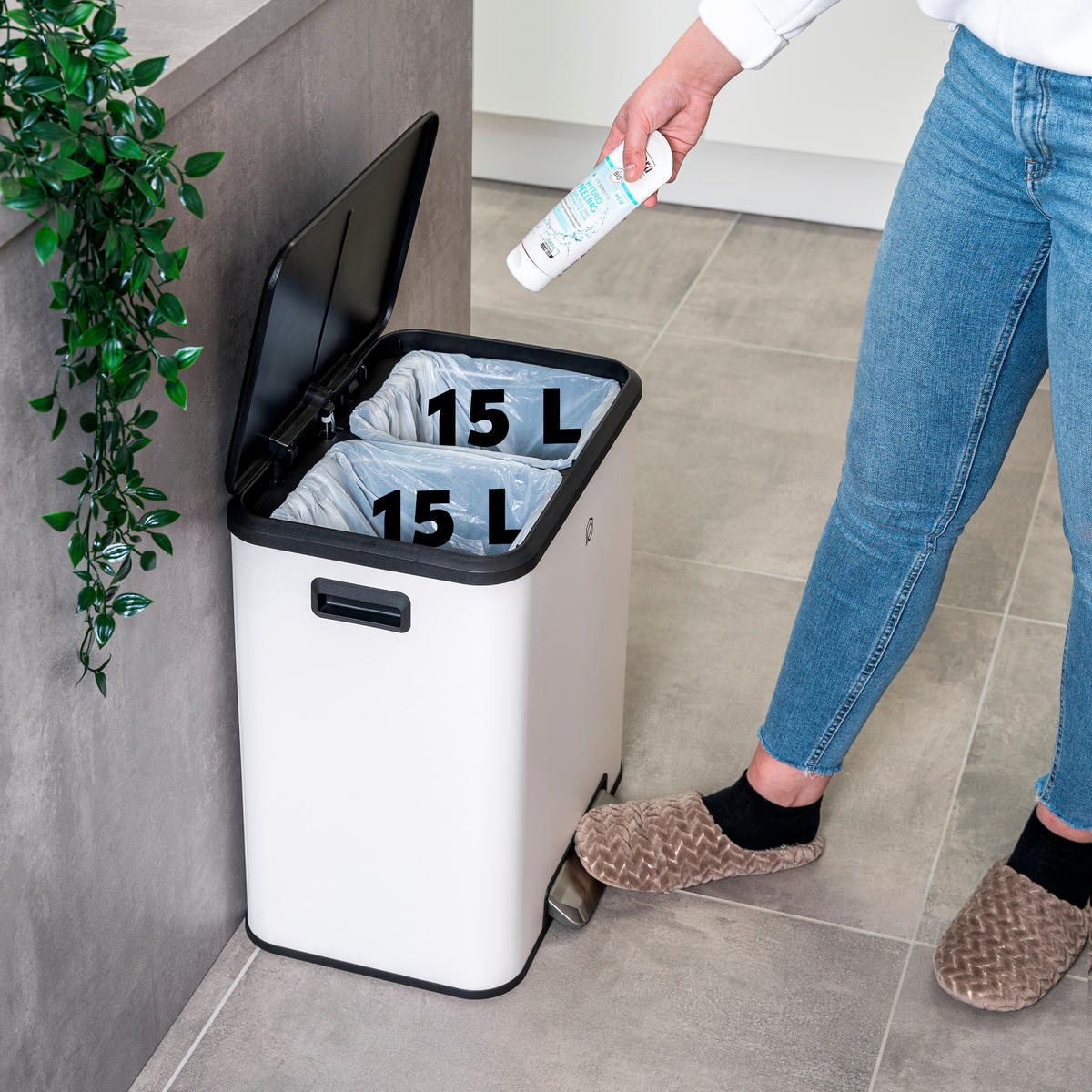 ABFALLEIMER 30 Liter, weiß - Weiß, Metall (42.5/50/33.5cm) - eluno