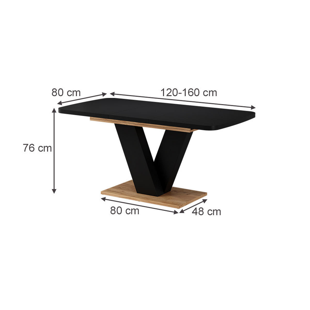 JÍDELNÍ STŮL Fenaro Černá/dubová - medově dubová/černá, kompozitní dřevo (80/120/77.4cm) - Vicco