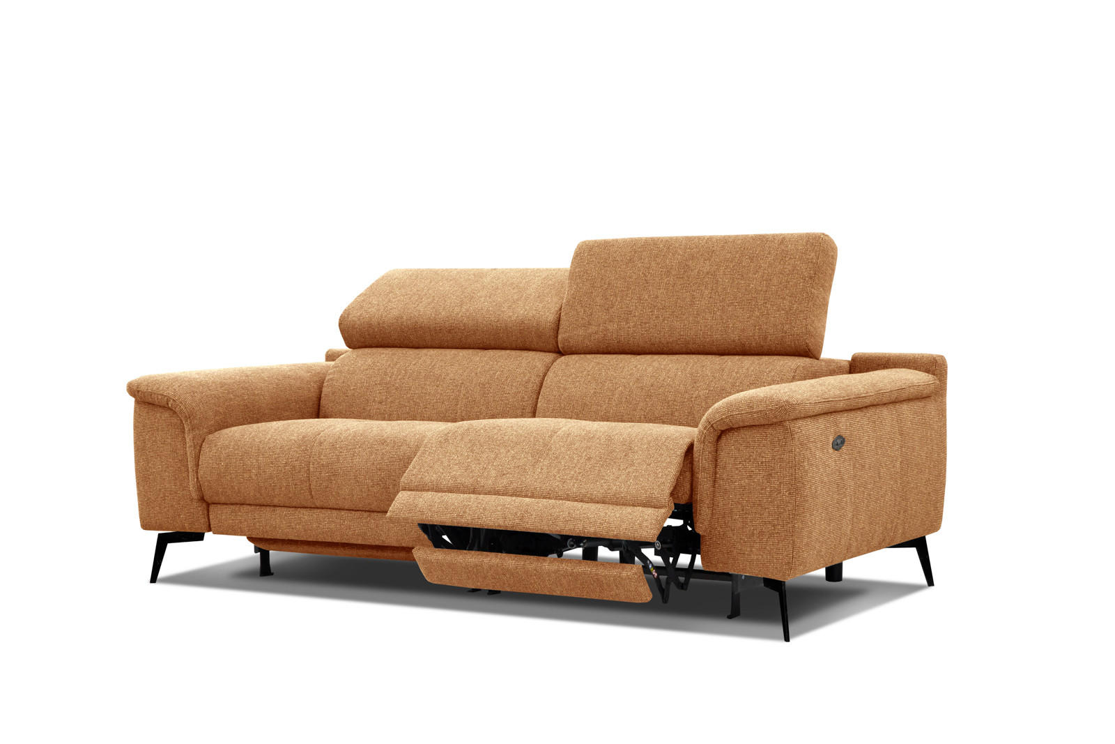 RELAXSOFA FIERO 3-Sitzer mit 2 Relaxfunktionen, orange - Schwarz/Orange, Holzwerkstoff/Textil (212/82/103cm) - Courtois Laville