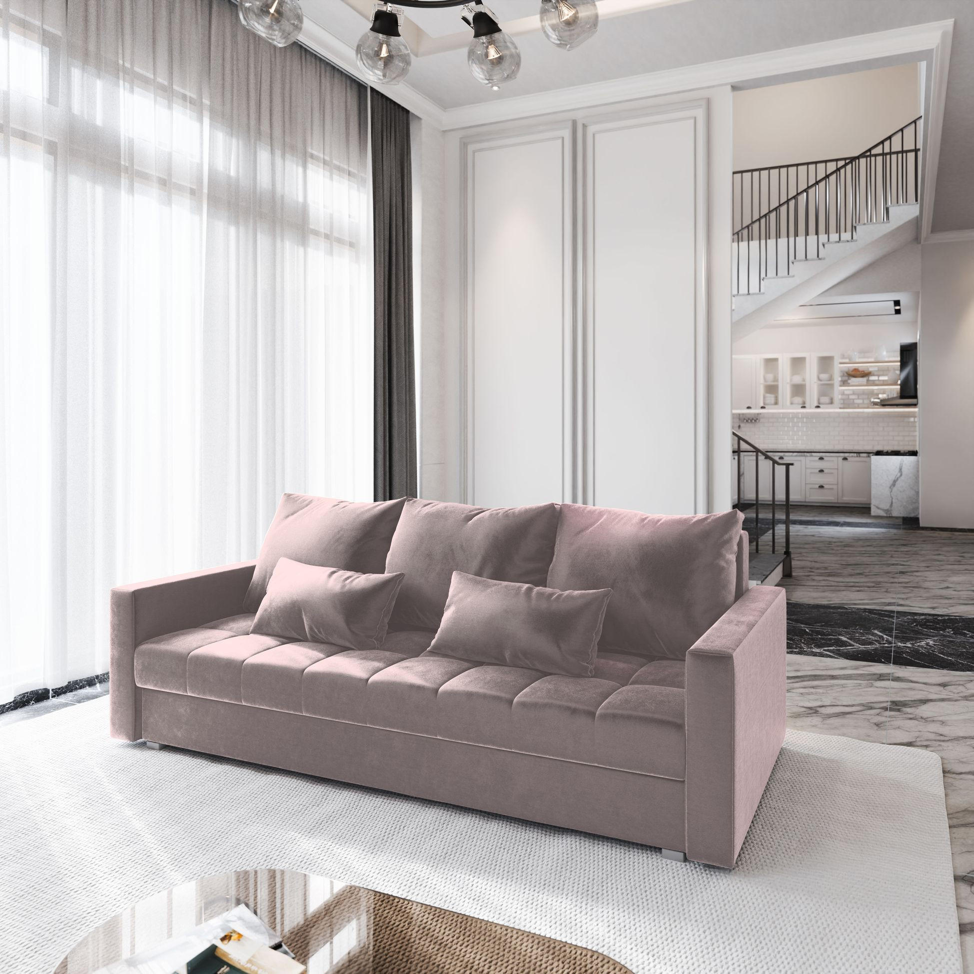 BETTSOFA SIRO Rosa Plüsch-Stoff mit Schlaffunktion - Rosa, Textil (222/83/86cm) - MASSENO