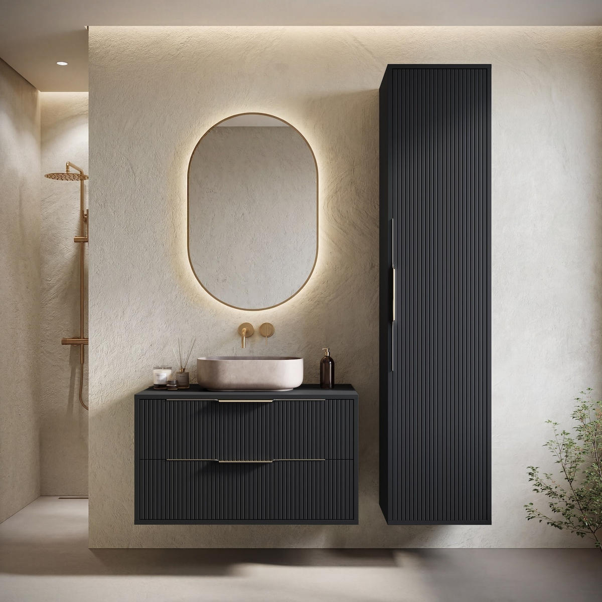 BADEZIMMERSCHRANK Rimini mit 1 Tür Schwarz Matt - 38 x 33 x 170 cm - Schwarz, Holz (33/170/38cm) - Badplaats
