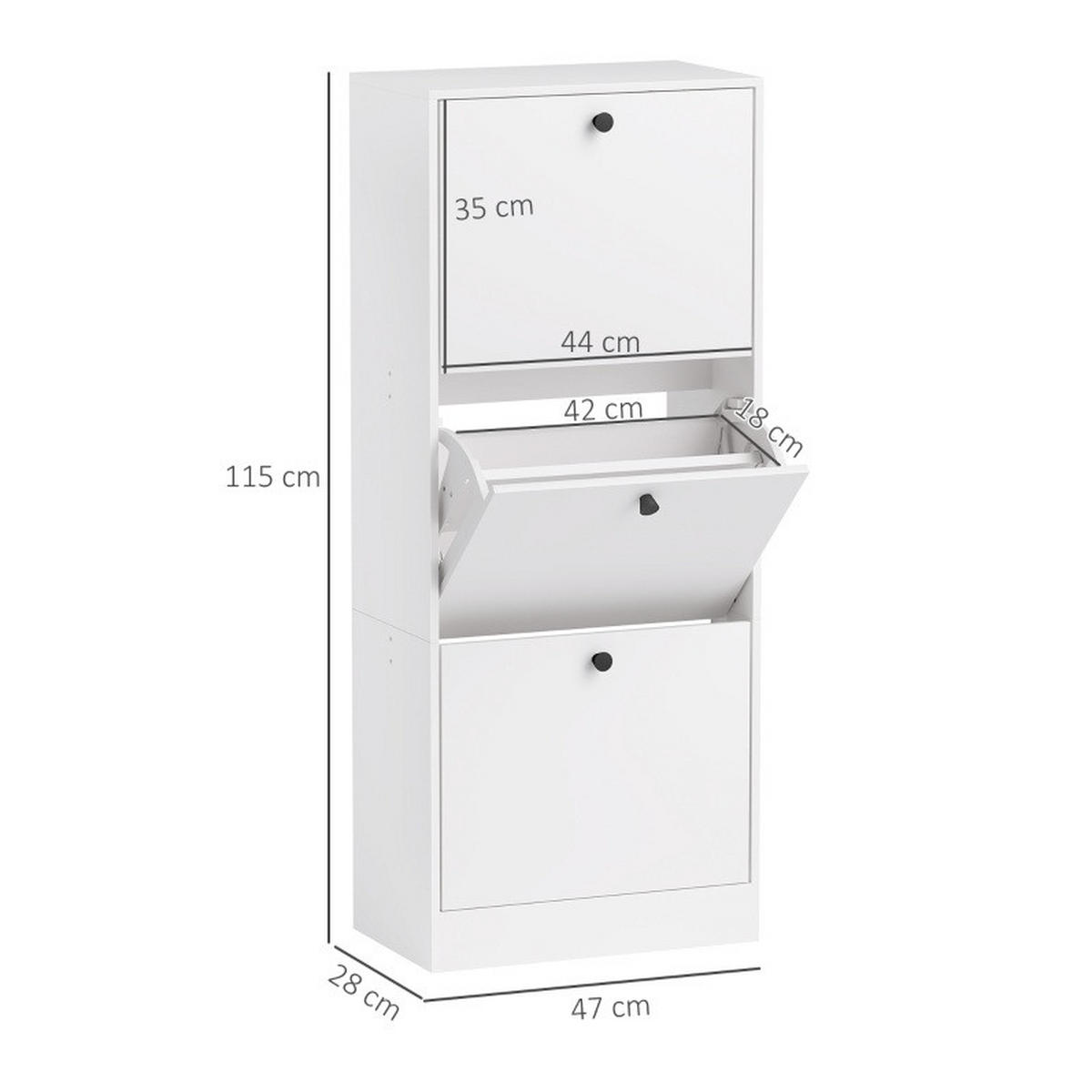 SCHUHSCHRANK 47/28/115 cm mit 3 Klappen, verstellbaren Einlegeböden und Kippschutz aus Holzwerkstoff, Weiß - Weiß, Holzwerkstoff (47/115/28cm) - Redom