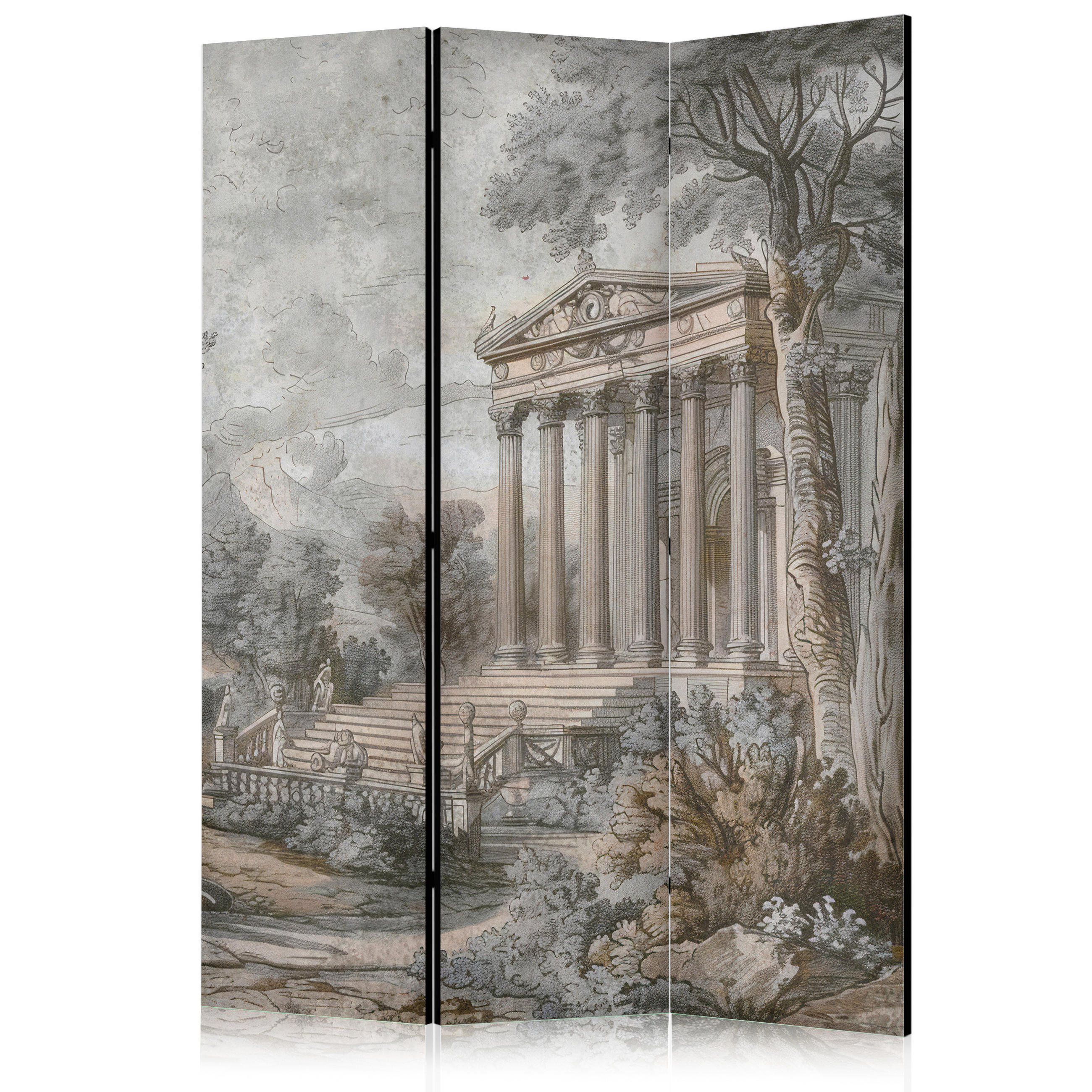 PARAVENT Einseitig Bedruckter 3-tlg 135x172 cm Griechischer Tempel - Grau, Holz/Textil (135/172/3cm) - Muralo