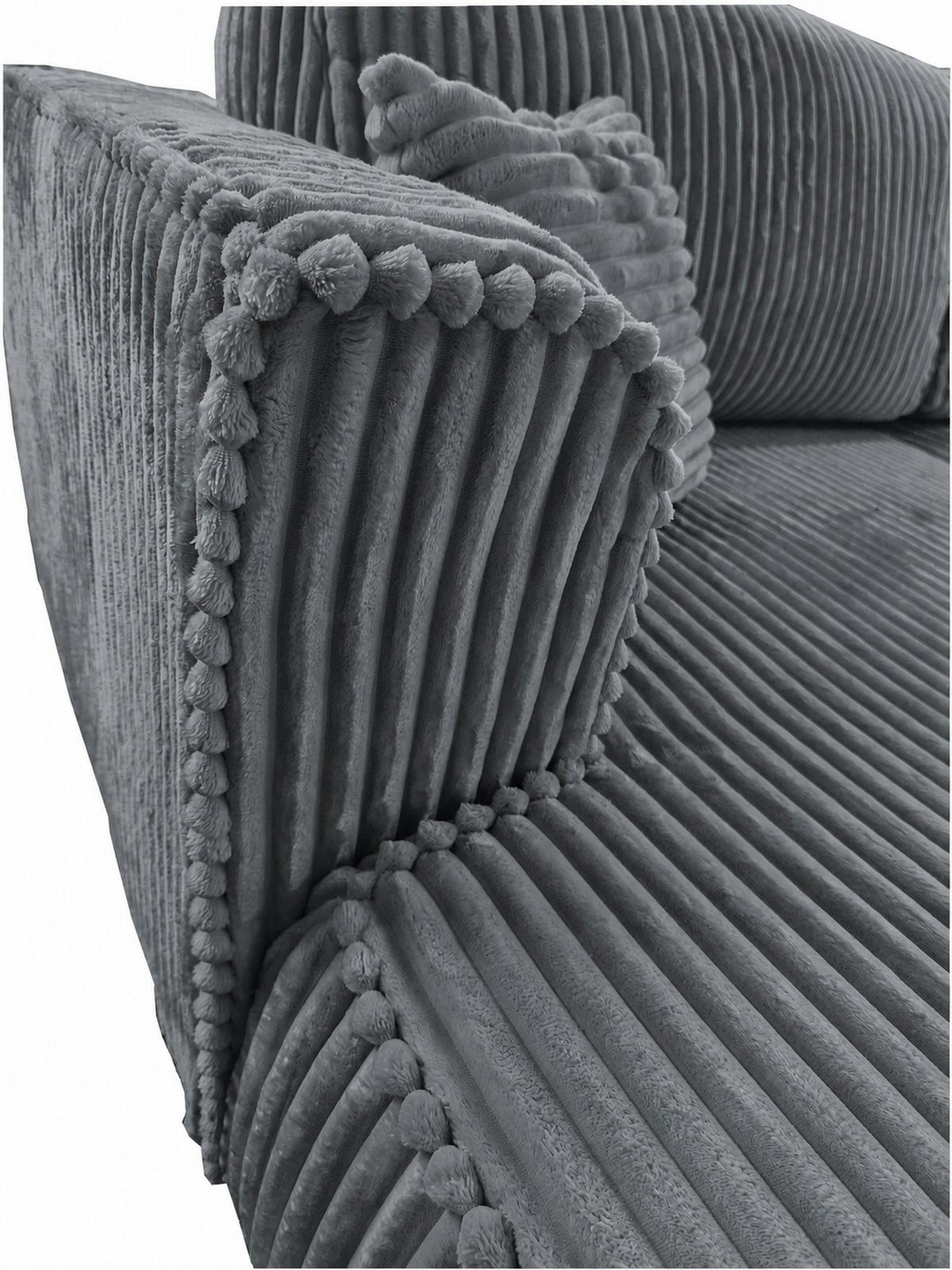BIGSOFA COZI, Grau mit Cordbezug - Grau, Kunststoff/Textil (240/87/180cm) - KS Home Concept