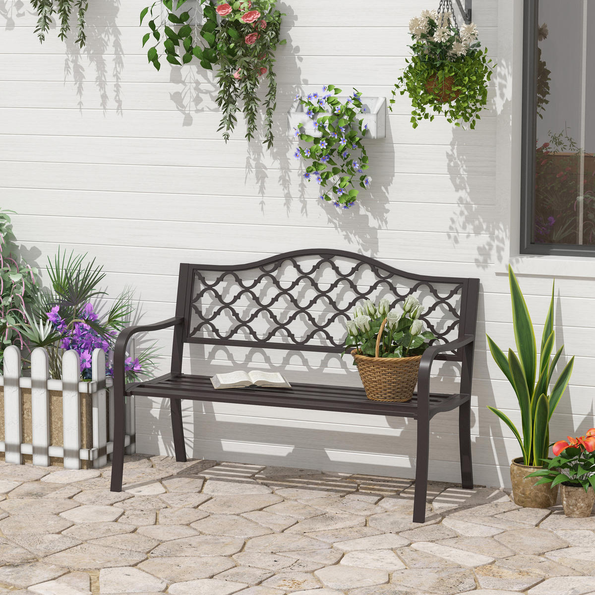 GARTENBANK DE-17752 3-Sitzer mit Gitter-Rückenlehne Braun - Braun, Metall (128/89/60cm) - ComfortXL