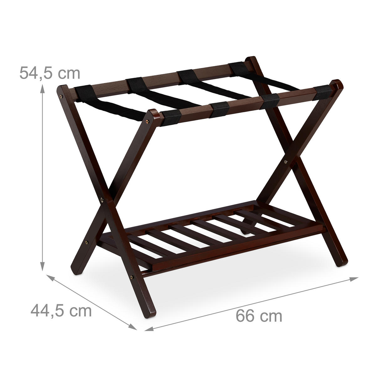 KOFFERSTÄNDER - Dunkelbraun, Holz/Textil (66/54.5/44.5cm) - Relaxdays