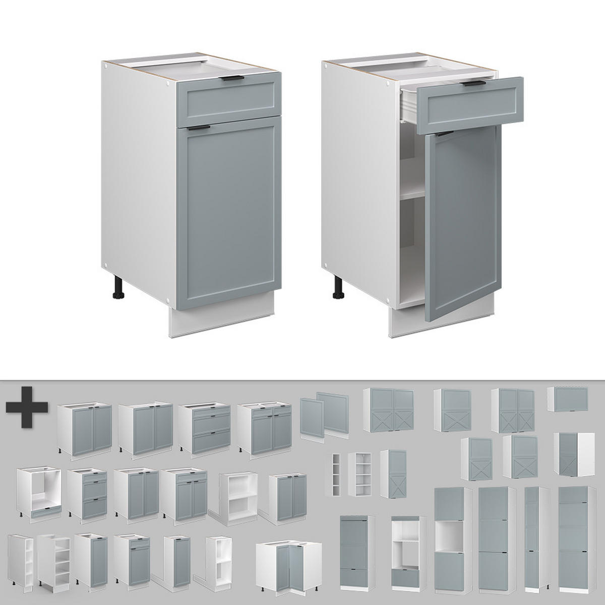 KÜCHENUNTERSCHRANK Fame-Line Hellblau-grau 40 cm, AP Eiche - Blaugrau/Weiß, Holzwerkstoff (40/82/60cm) - Vicco