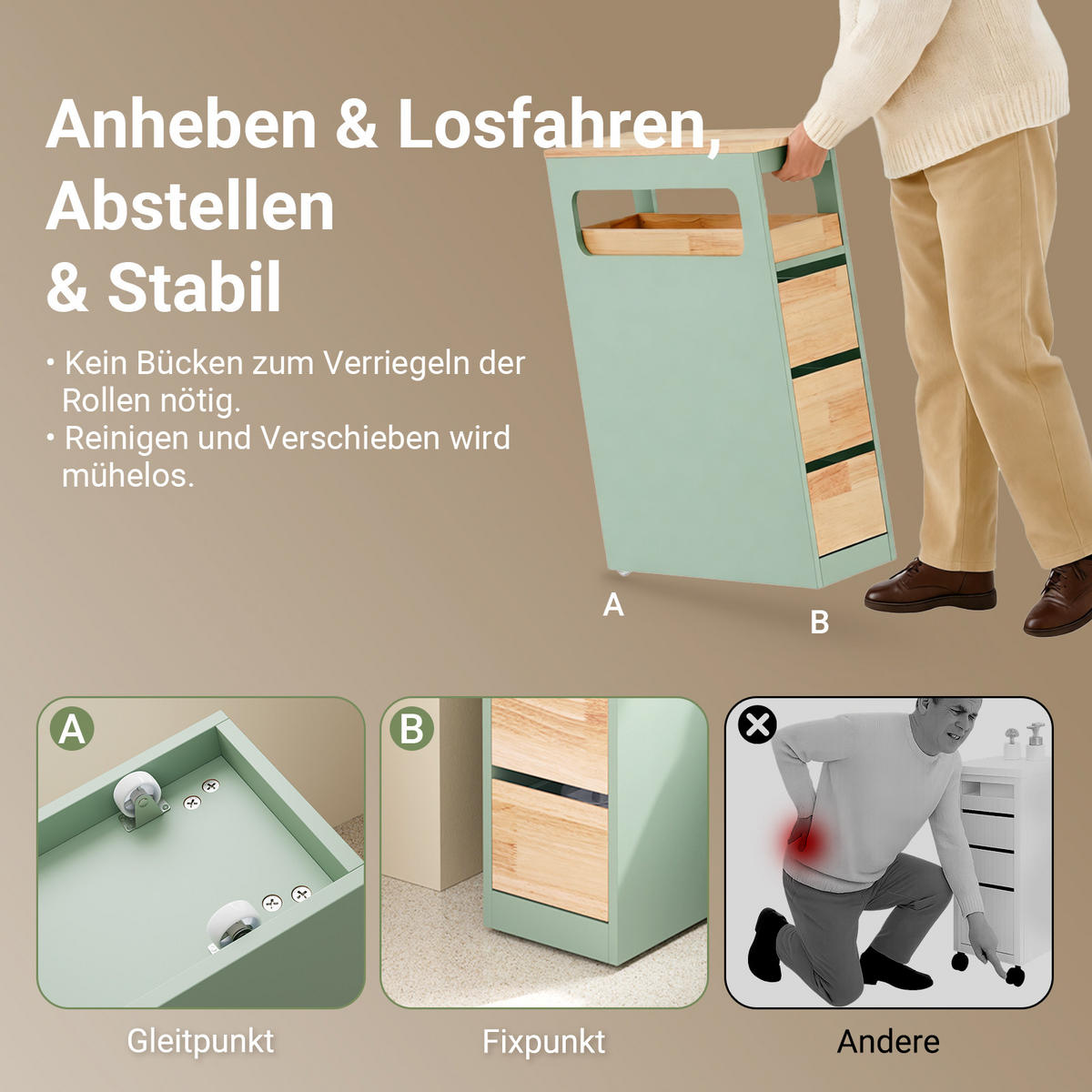 NISCHENREGAL mit Rollen, Grün - Grün, Holz/Holzwerkstoff (23/82/65cm) - SoBuy