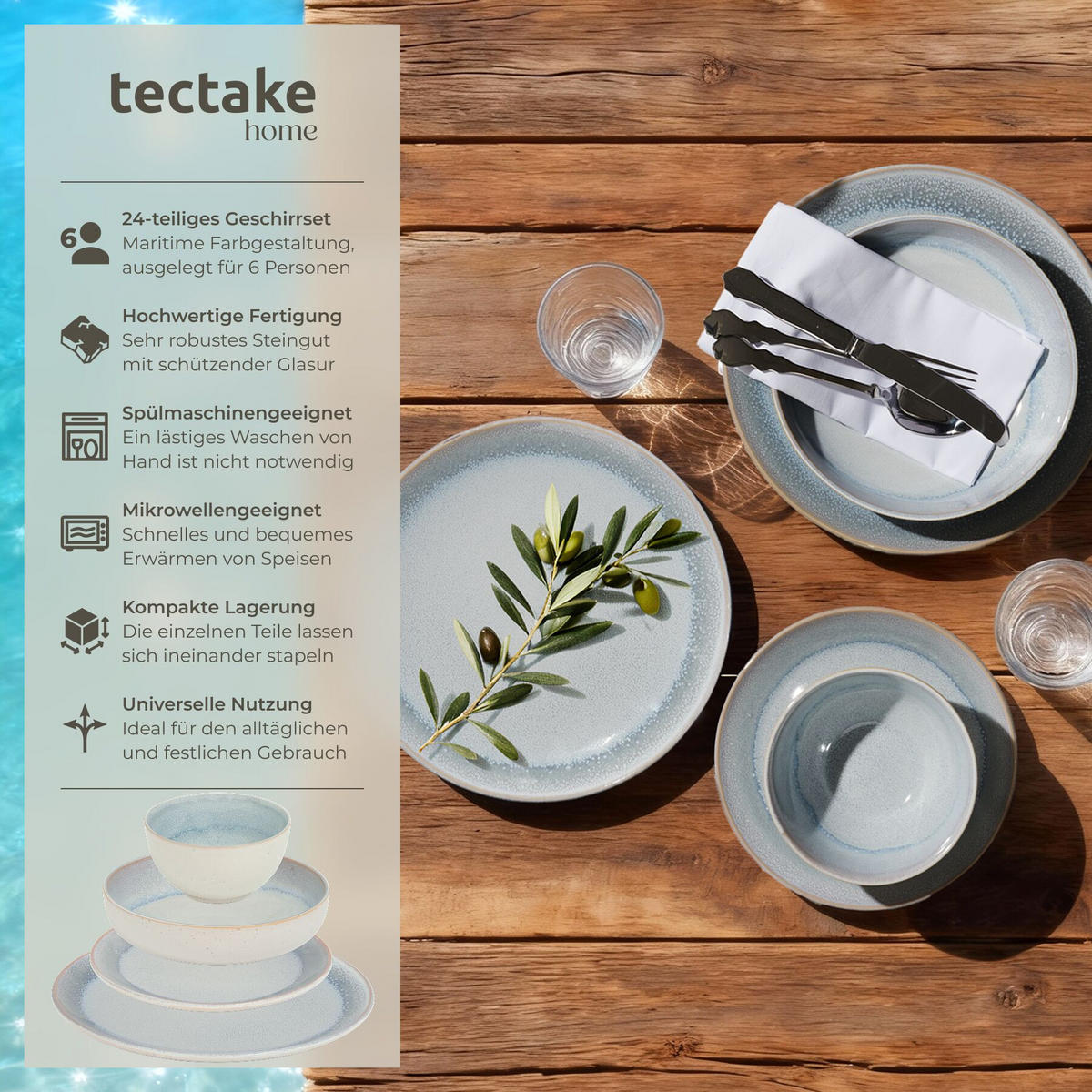 TAFELSERVICE Mare, ineinander stapelbar, grau - Grau, Keramik (26.5/2.5/26.5cm) - tectake