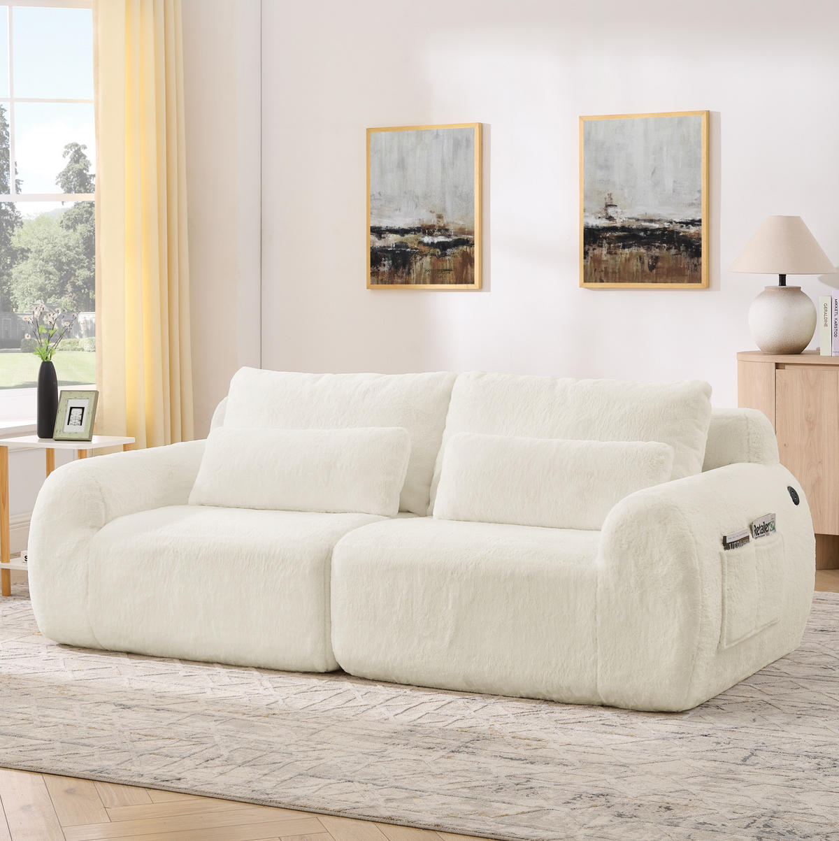 2-SITZER SOFA mit USB-Anschluss und Magazintasche Beige - Beige, Kunststoff (208/81/101cm) - Meubliv