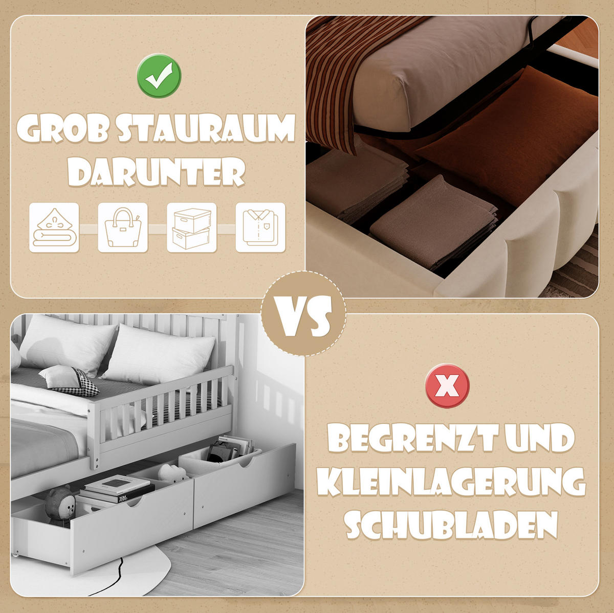 POLSTERBETT 90/200 cm in Beige mit Stauraum und LED-Beleuchtung - Beige, Textil (90/200cm) - Flora Grace