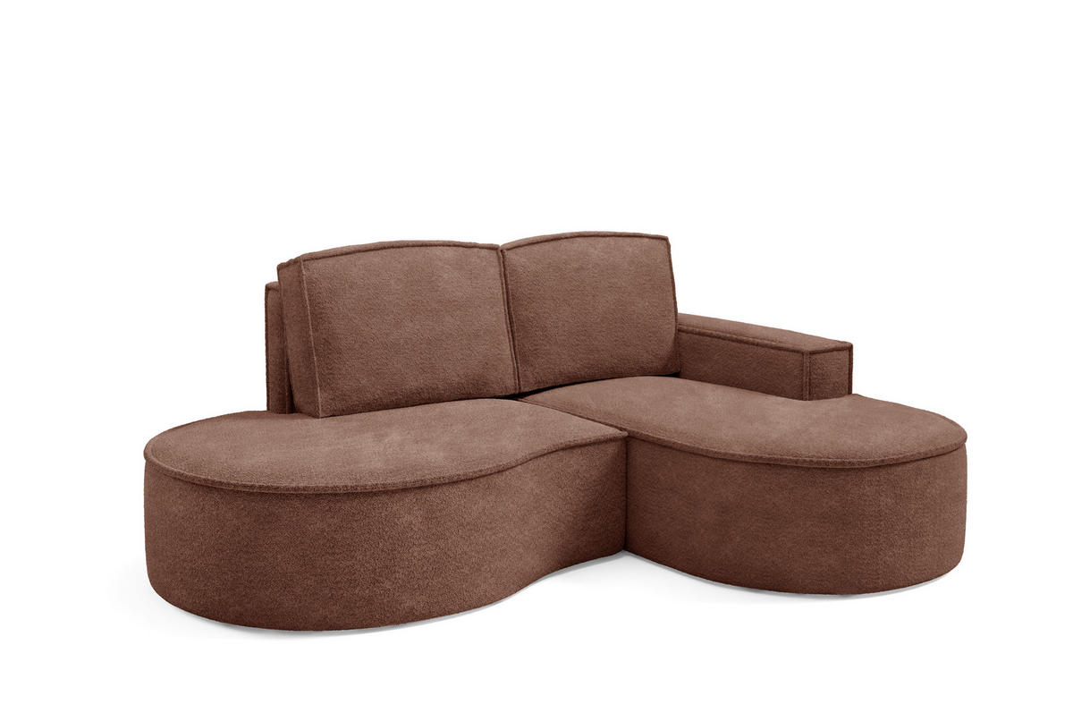 ECKSOFA MOLLY – Halbkreisförmig, Abriamo-Bouclé, Lose Kissen, Bouclé-Bezug, 210x157x88 cm, Rechts, Braun - Mokka, Holz/Textil (210/157cm) - DomoHome