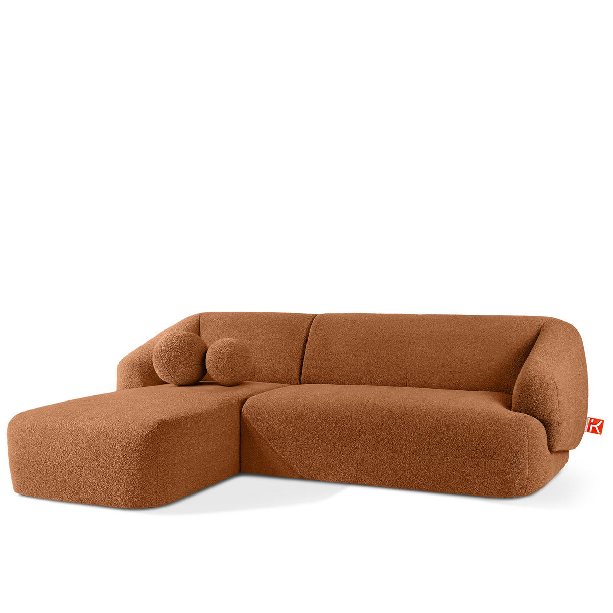 ECKSOFA LINKS VIRA, Rost, Bouclé - Rotbraun/Schwarz, Holz/Holzwerkstoff (300/160cm) - KONSIMO®