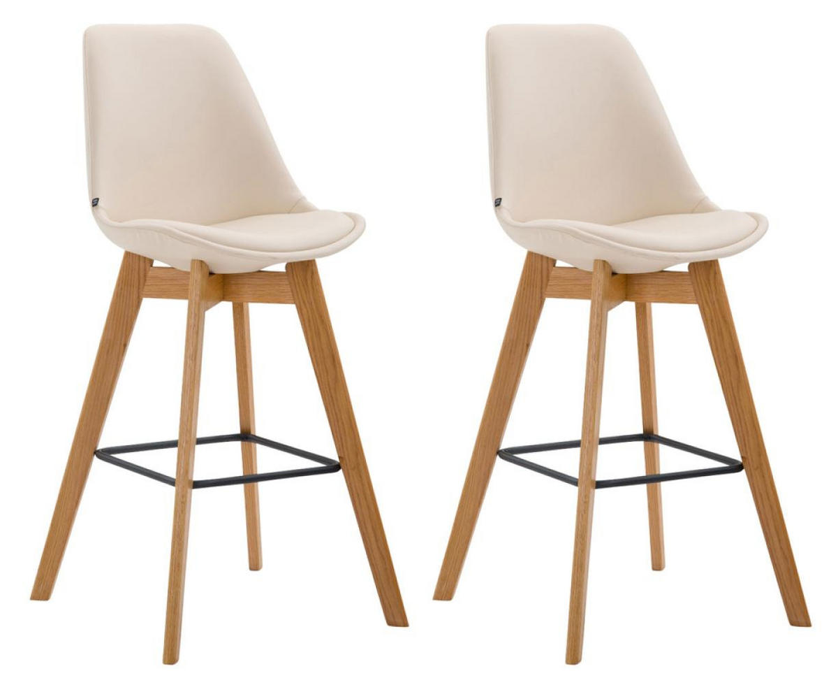 BARHOCKER 2er Set Lederlook creme - Eukalyptusholzfarben/Creme, Holz/Textil (48/112/56cm) - CLP