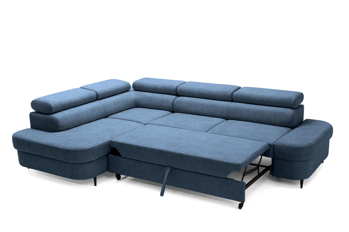 ECKSOFA PRIAM L Links mit Schlaffunktion 125x195 Velours Blau - Blau/Schwarz, Holz/Textil (203/275cm) - Muffo
