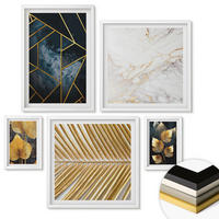 WANDBILDER 5er-Set - 50x50 cm & 20x30 cm & 40x60 cm Weißer Rahmen - Moderne Pflanzenmuster - Weiß, Kunststoff (40/60cm) - ArtPrintCave