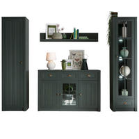 WOHNWAND grün Landhaus, Wohnkombination 4-teilig 270 x 198 cm - Chromfarben/Schwarz, Glas/Holzwerkstoff (270/198/43cm) - Furn.Design