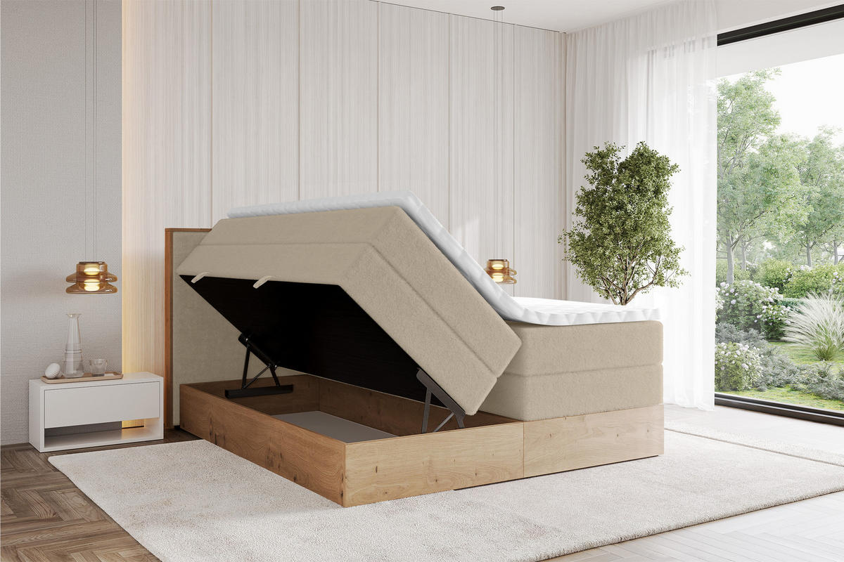 BOXSPRINGBETT LOLLI9 -KING 180x200 - H3/H4 Creme - Champagner, Holzwerkstoff (180/200cm) - ALTDECOR