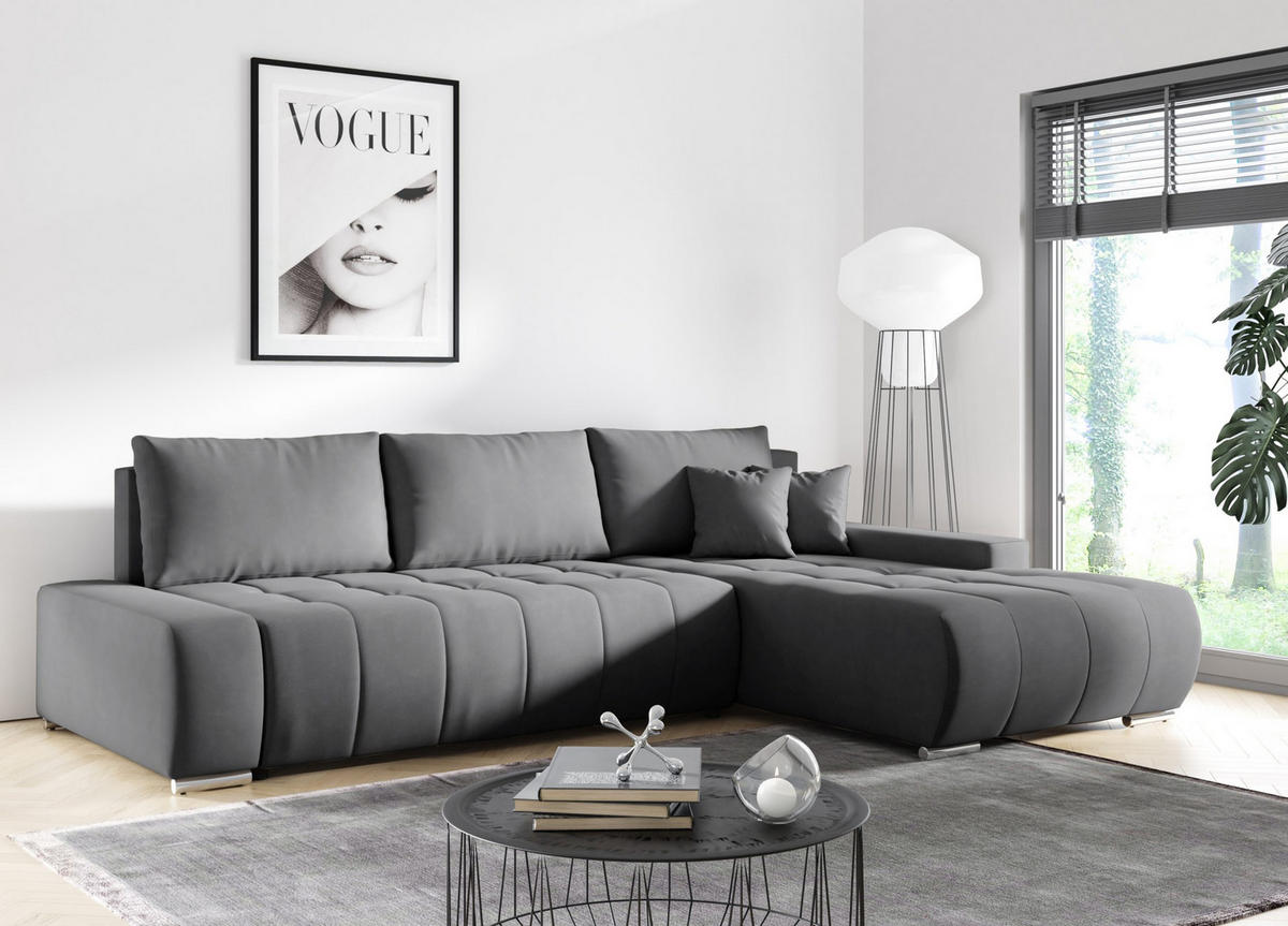 ECKSOFA mit Schlaffunktion Dhaka L, Grau - Grau, Textil (185/265cm) - Fedve
