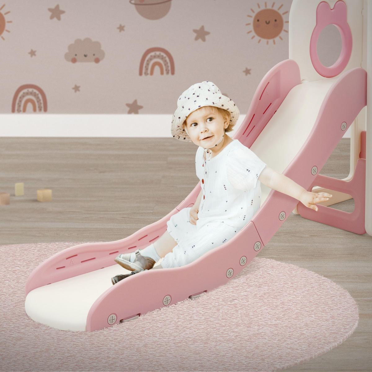 KINDERRUTSCHE Weiß-Rosa aus Kunststoff - Rosa, Kunststoff (91/90/162cm) - Joyz