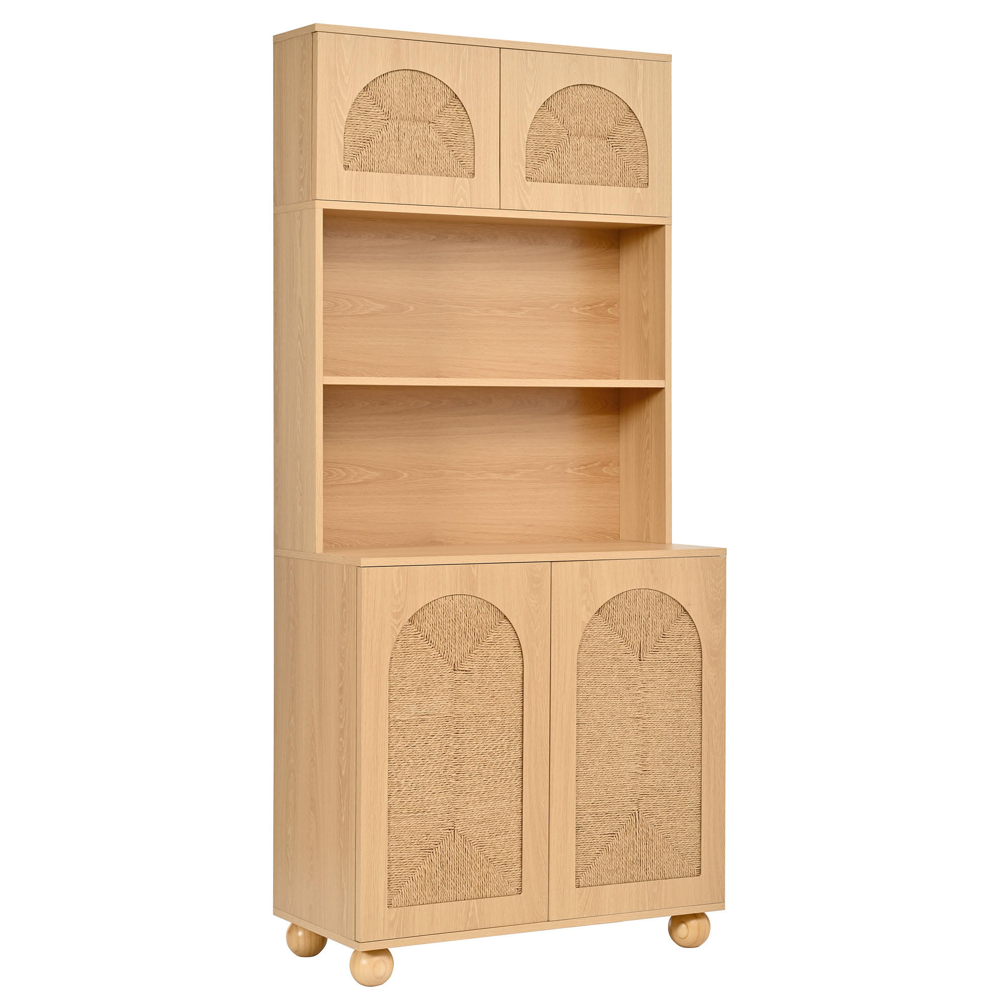 BUFFET DE-37503 80/40/180 cm mit Seilgeflecht-Türen Natur - Naturfarben, Holzwerkstoff (80/180/40cm) - ComfortXL