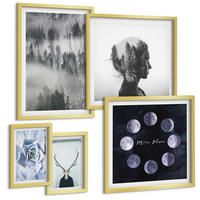BILDER SET 5er Set - 50x50 cm & 20x30 cm & 40x60 cm Goldrahmen - Waldnebel, Mond, Schädel, Frau - Goldfarben, Kunststoff (40/60cm) - TULUP