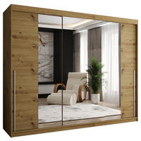 SCHIEBETÜRENSCHRANK mit Spiegel 250 cm Breite Artisan mit silbernem Griff - Silberfarben/Eiche Artisan, Holzwerkstoff (250/200/62cm) - Home Collective