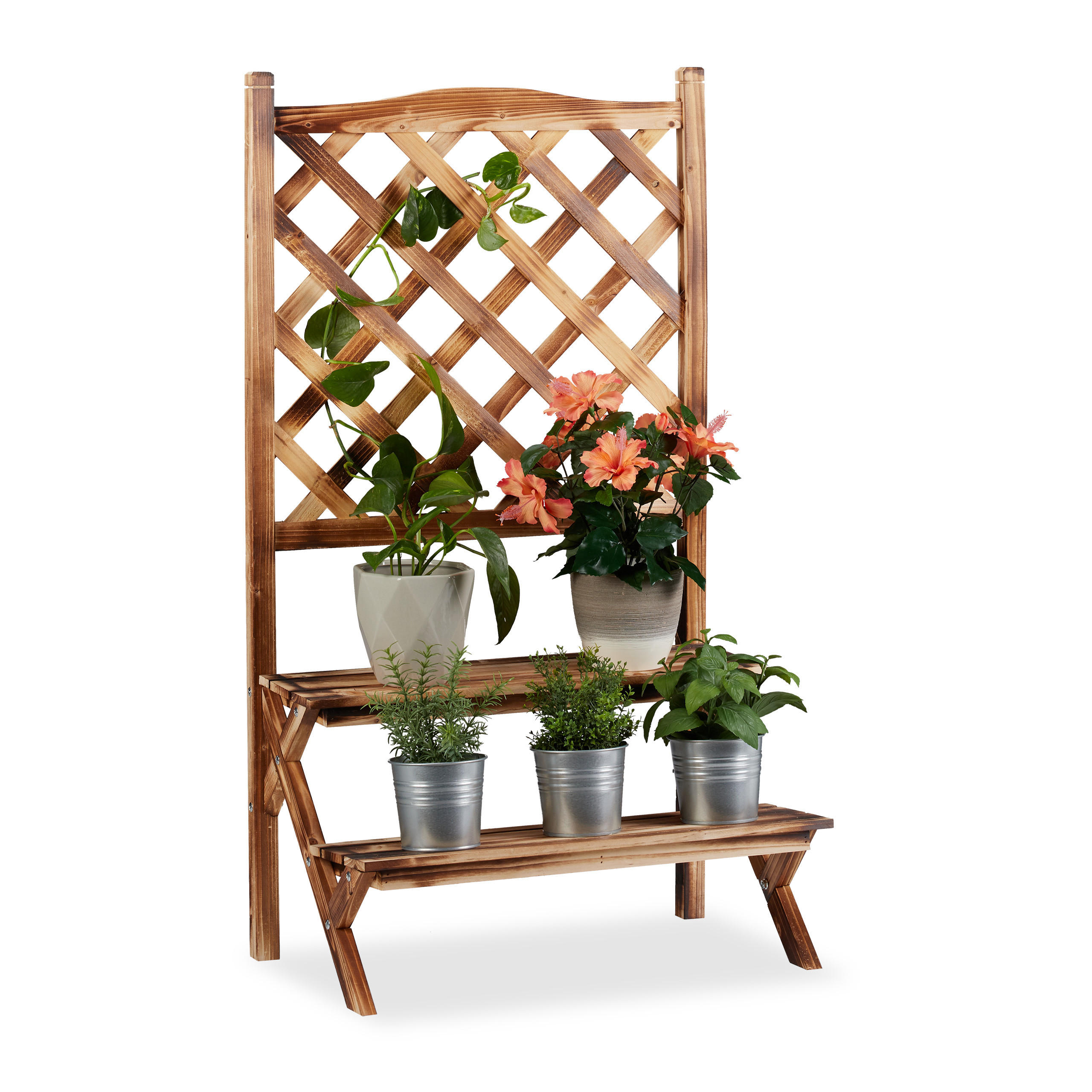BLUMENTREPPE - Hellbraun, Holz (61/109/40cm) - Relaxdays