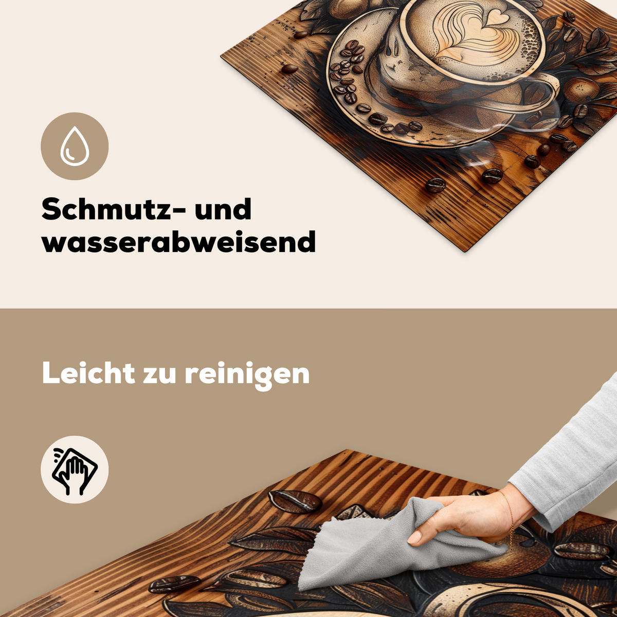 HERDABDECKPLATTE Kaffee - Vintage - Braun - Tasse - Holz 58x51 cm - Cappuccino, Kunststoff (58.3/51.3/0.2cm) - MuchoWow